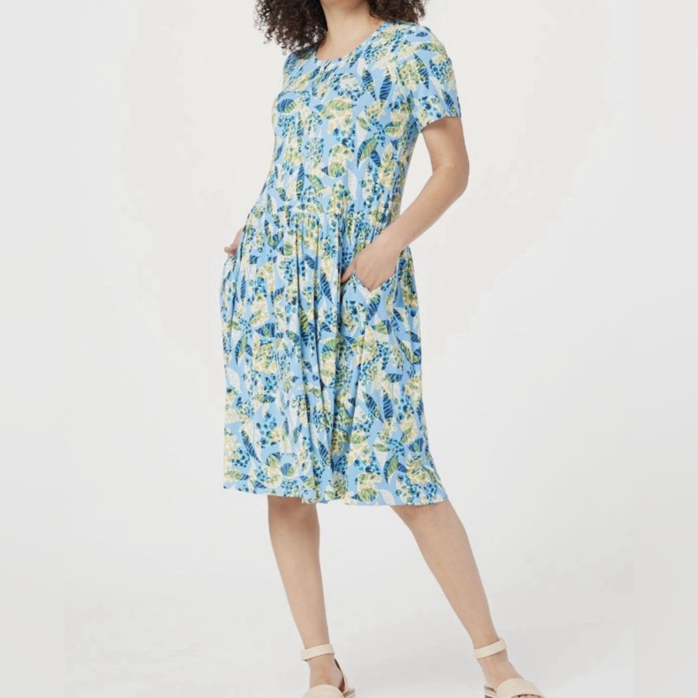 NWOT LOGO by Lori Goldstein Rayon 230 Floral Aqua  Dress, Women’s Size Medium